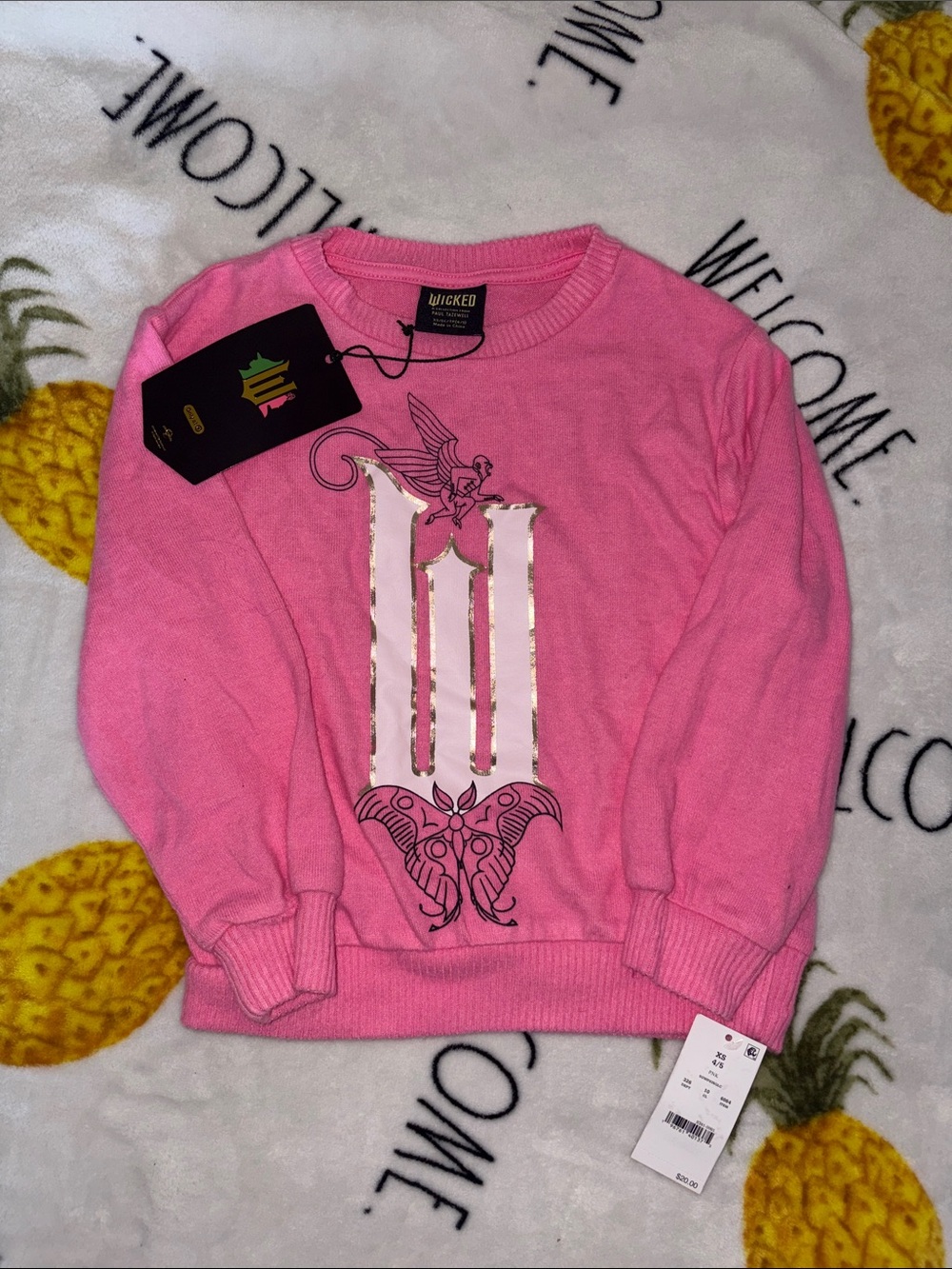 Pink Crewneck Sweater with Graphic DetailXS 4/5